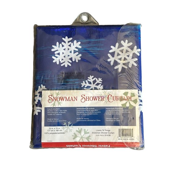Snowman Shower Curtain 70" X 72" 100% Polyester Blue & White Winter Theme christ - Picture 2 of 2